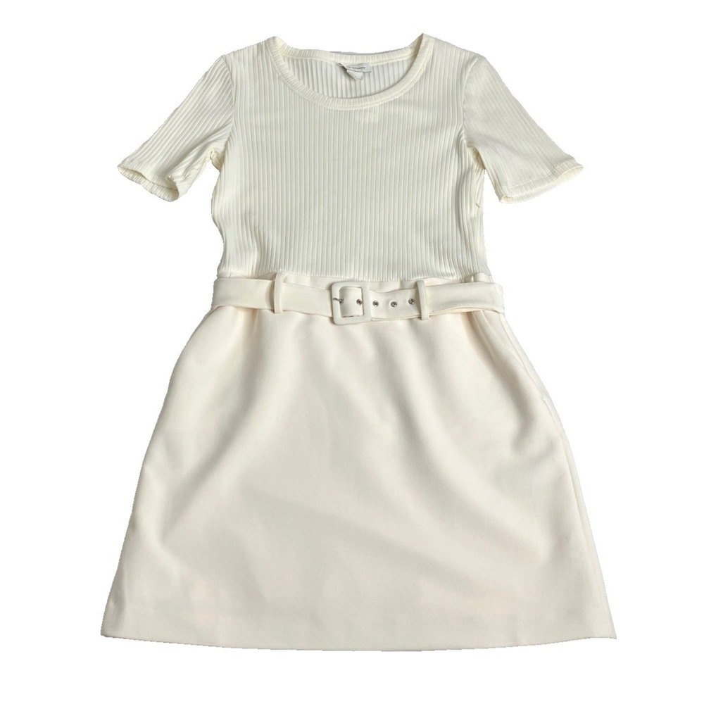 Club Monaco Dress Womens 10 Foundation Ivory Belted Scoop Neck Chic Classic NWT